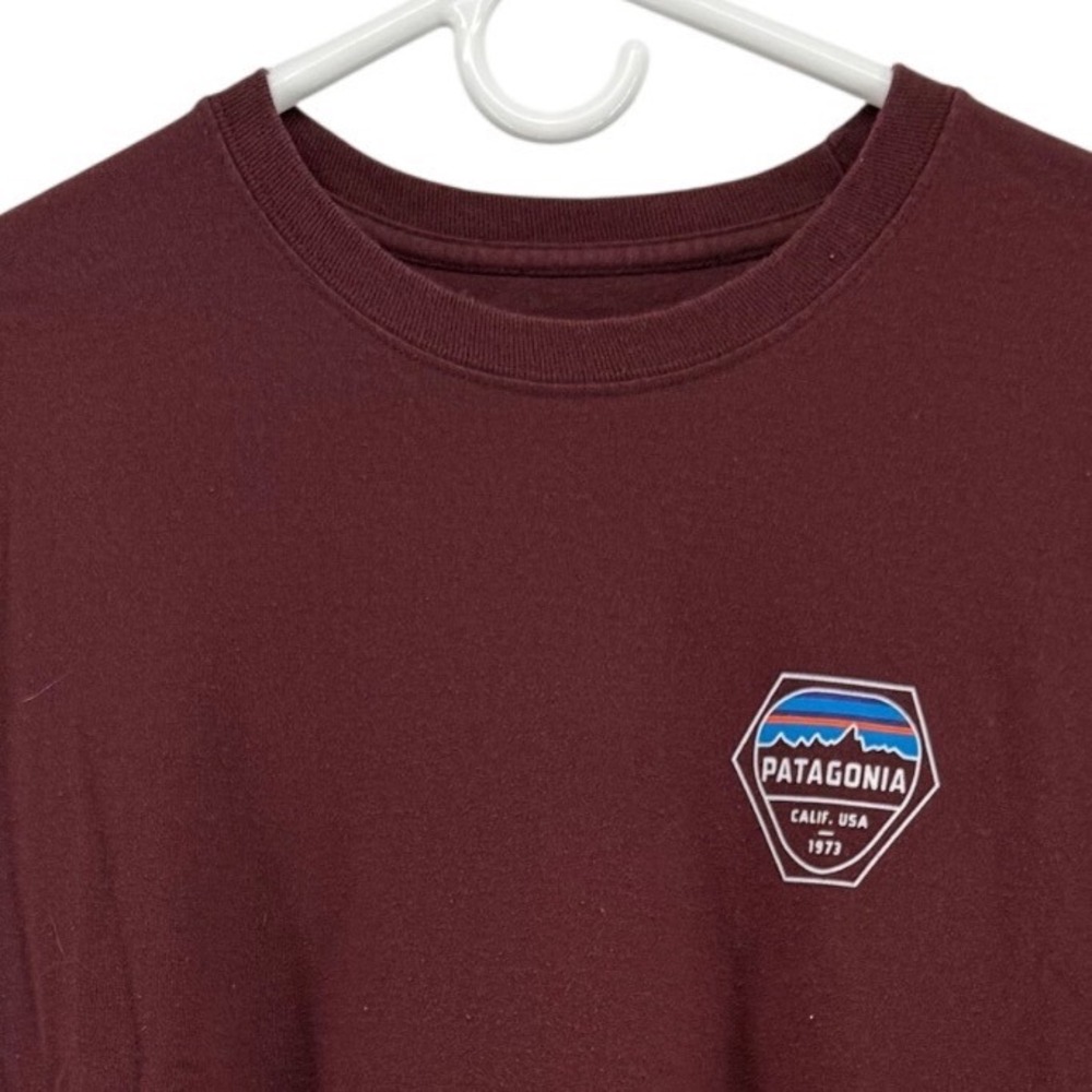 Patagonia Mens Long Sleeve Graphic‎ T-Shirt Burgundy Maroon Regular Fit Medium